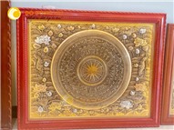 Tranh mặt trống đồng hoa sen khổ vuông đẹp tinh xảo