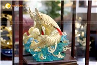 Tượng cá kim long phong thủy chiêu tài bằng đồng dát vàng