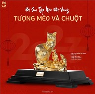 Tượng mèo và chuột bằng đồng mạ vàng 24k cao cấp