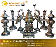 BỘ ĐỒ ĐỒNG THỜ CÚNG KHẢM NGŨ SẮC ĐẦY ĐỦ